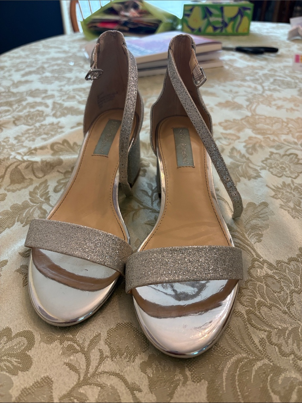 Betsey Johnson Silver Glitter Ankle-Strap Wedge Sandals